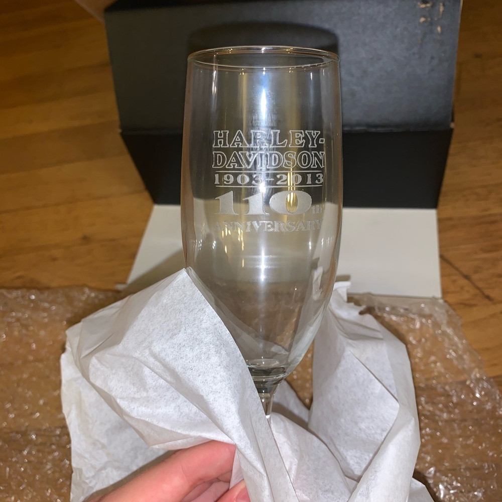 Harley Davidson 110th anniversary wine glasses